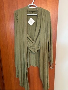 NWT Open-Front Two Piece Olive Drape Women's Cardigan Sweater